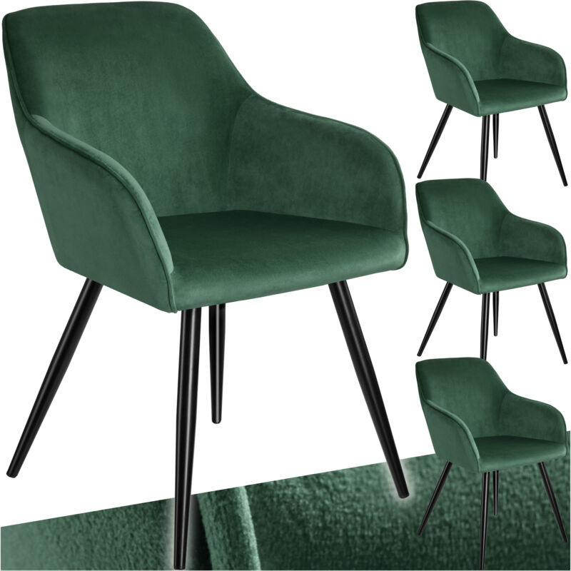 Tectake - Chaise marilyn Effet Velours Style Scandinave Ensemble de 4 chaises en cuir synthétique aspect velours vert et noir -