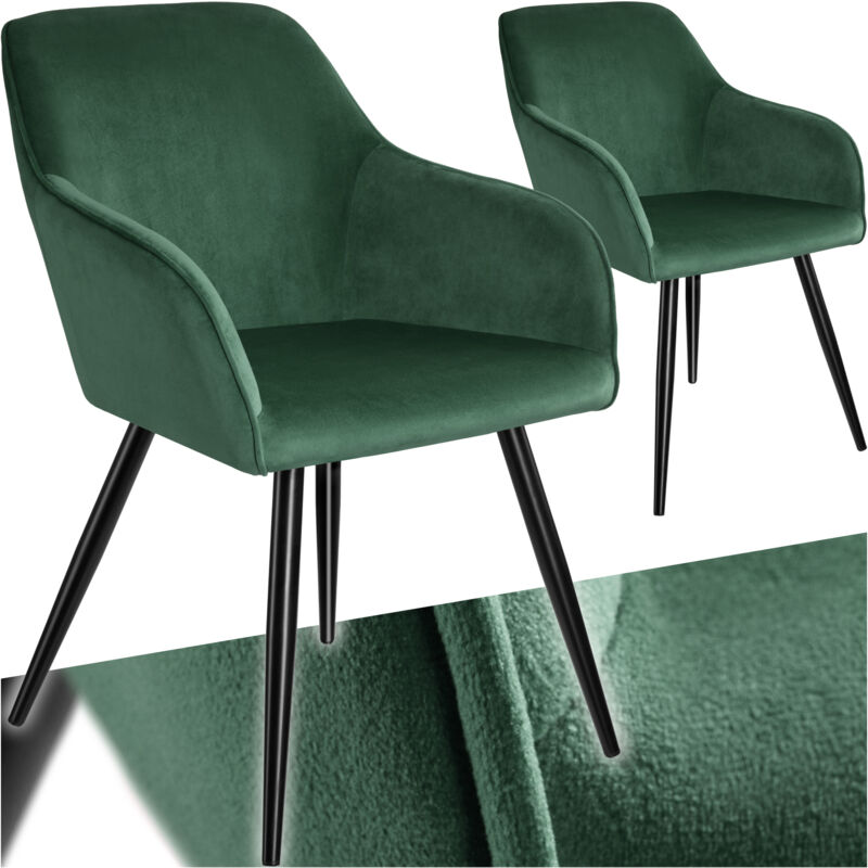 Tectake - Chaise marilyn Effet Velours Style Scandinave Ensemble de 2 chaises cuir synthétique aspect velours vert foncé/noir -