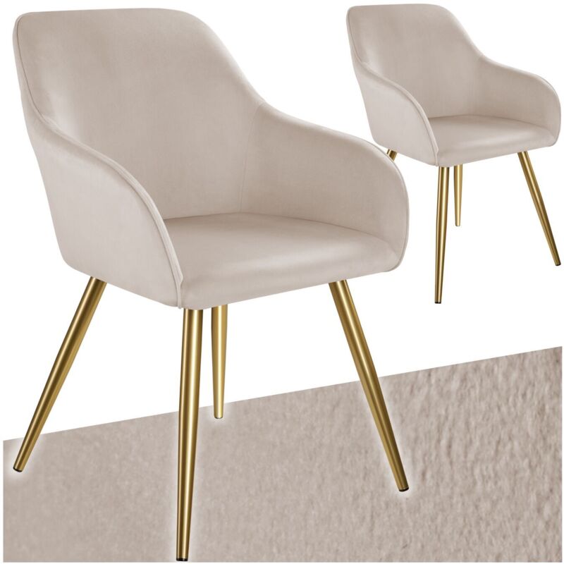 tectake Accent Chair Marilyn Set Of 2 - Taupe/Gold in Taupe | Size: 2 Pack