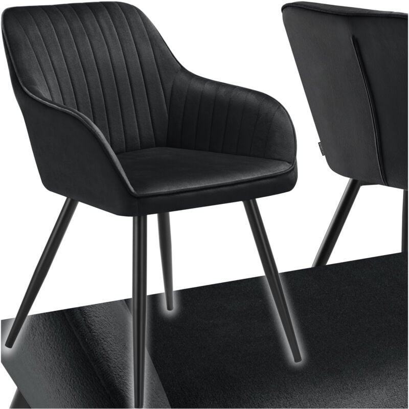 Tectake - Chaise de salle à manger en velours matelassée capitonnée noir