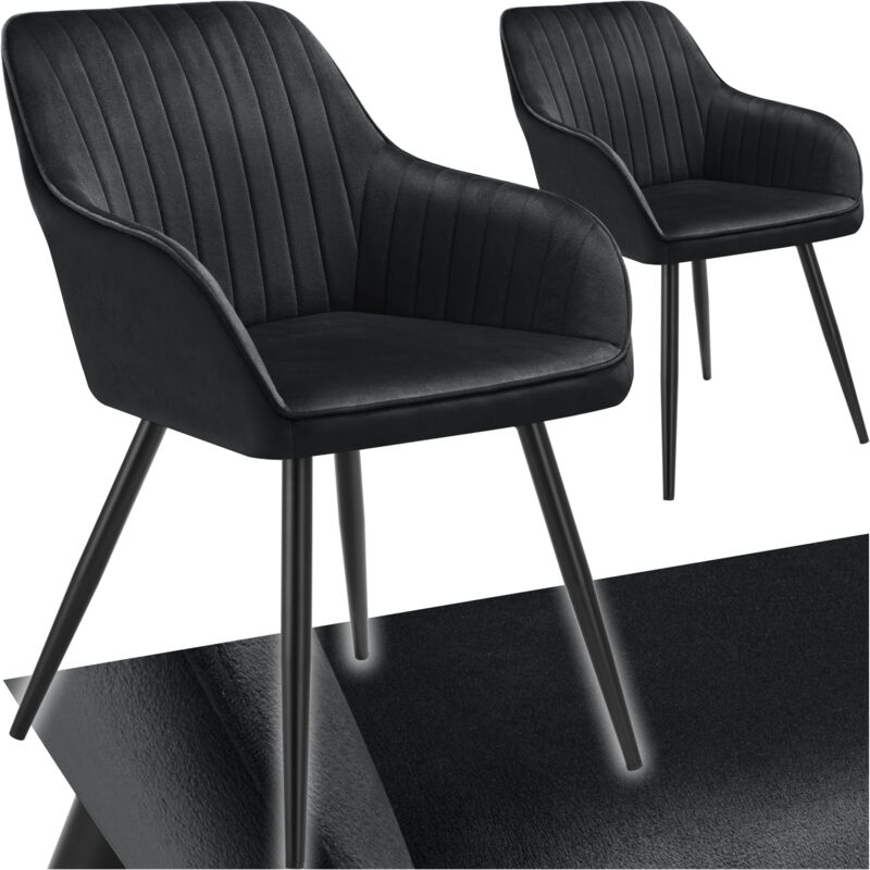 Tectake - Chaise marilyn en velours Lot 2 chaises de salle à manger matelassées noir -