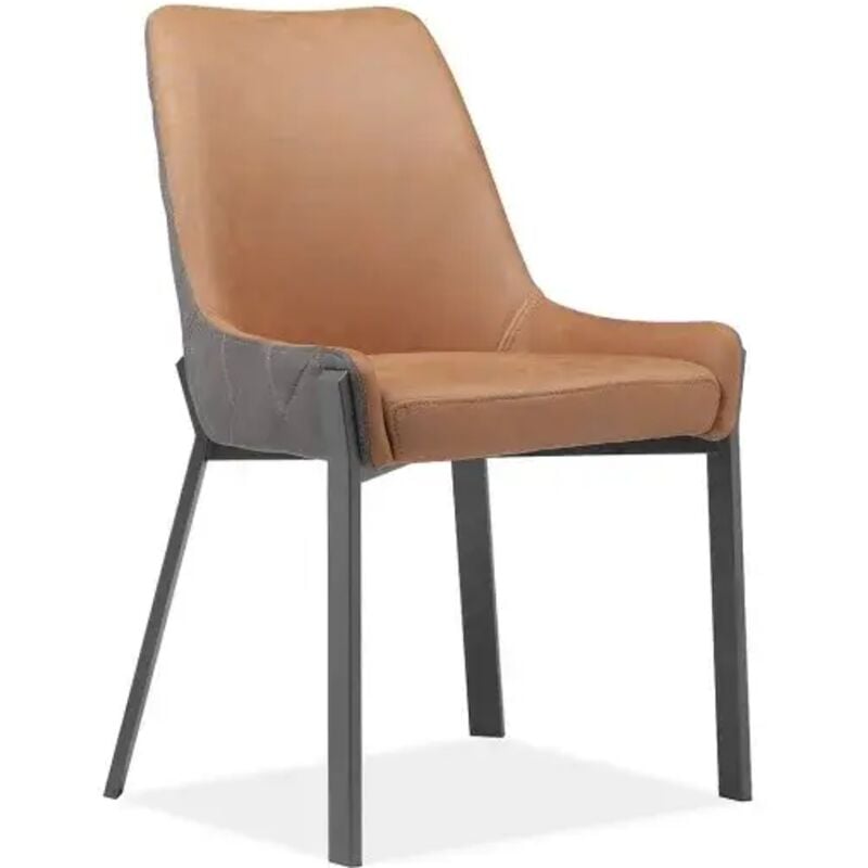 Meubletmoi - Chaise en tissu suédine capitonné marron et brun pieds métal - ceramik