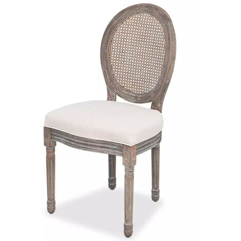 Chaise médaillon lin beige et dossier en rotin Makin - Lot de 2