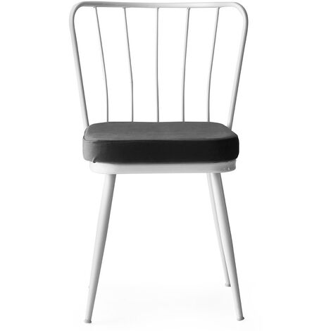 Chaise métal blanc et assise velours noir Manky - Lot de 4