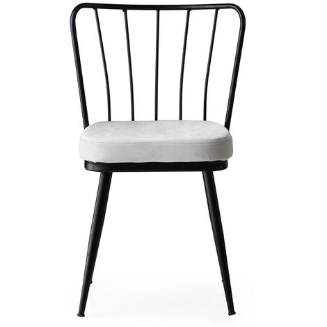 Chaise métal noir et assise velours blanc Manky - Lot de 4