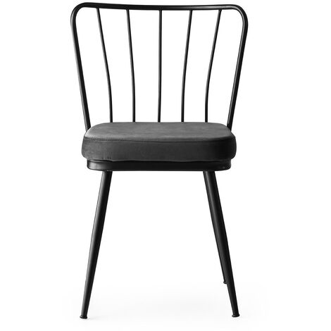 Chaise métal noir et assise velours noir Manky - Lot de 4