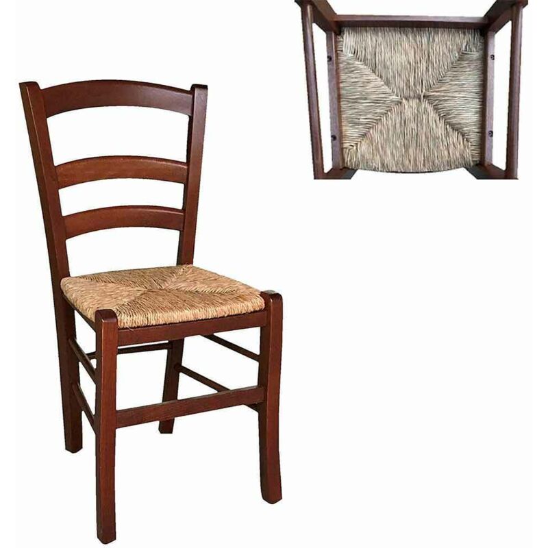 Chaise modèle Venezia avec assise en paille de noyer foncé