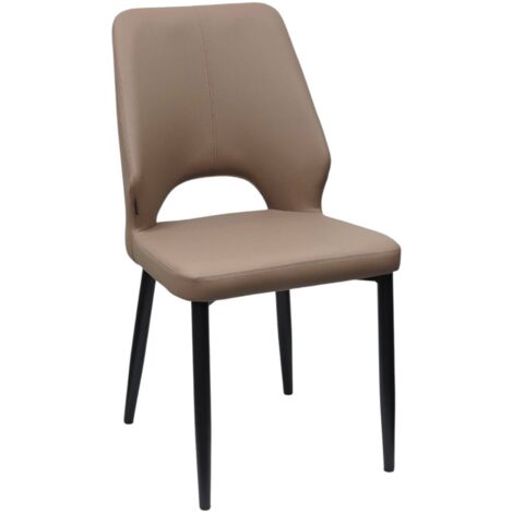 Chaise moderne ANVERSA en simili-cuir gris tourterelle avec pieds en métal noir
