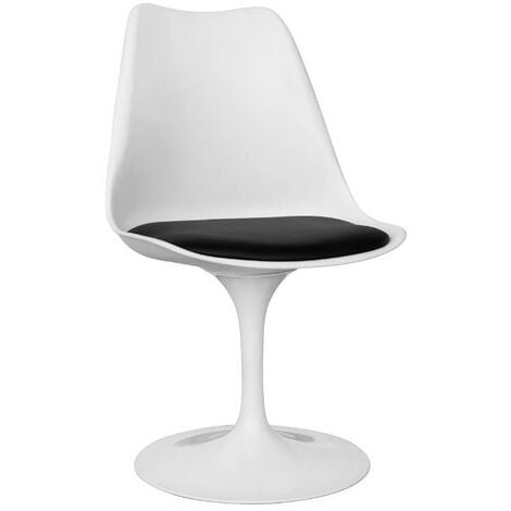 Chaise moderne blanc avec coussin similicuir noir Tulipa