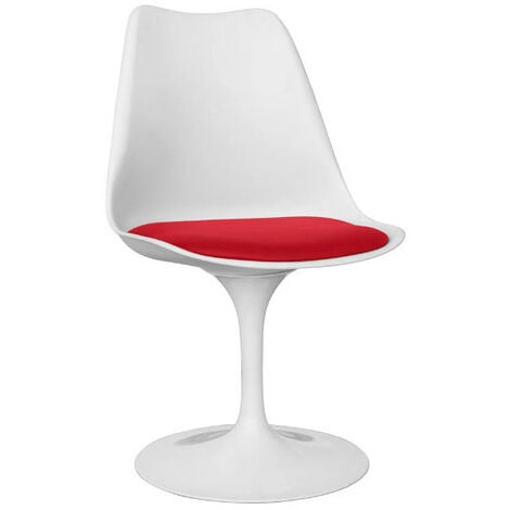 Chaise moderne blanc brillant avec coussin similicuir rouge Tulipa