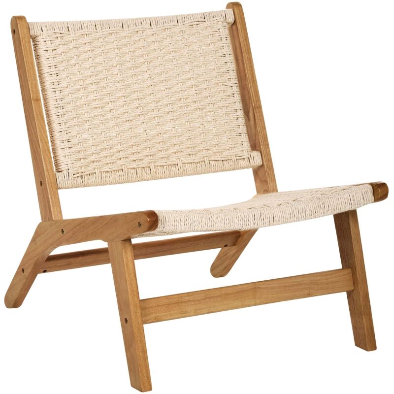Chaise Moderne Bohème en Bois d'Hévéa avec Assise Tissée en Corde de Papier Fauteuil Salle à Manger d'Appoint Marron Villaz