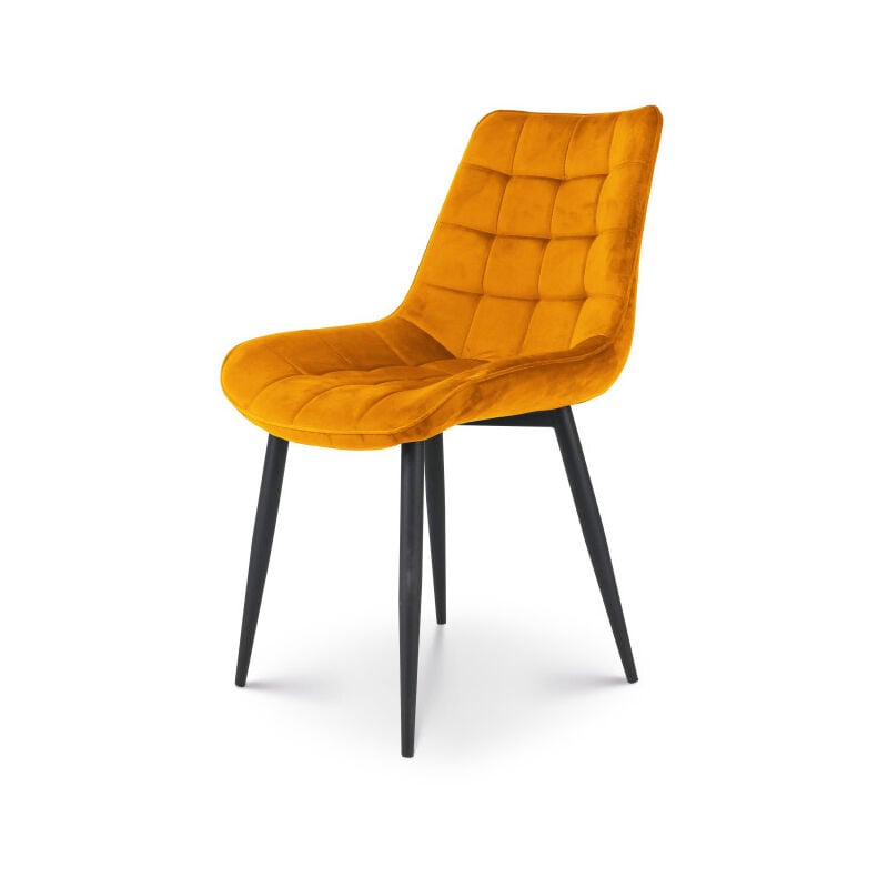 Chaise Moderne en Tissu Velours Couleur Moutarde avec Pieds en Métal