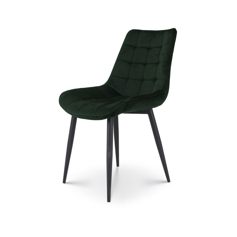 Kosmi - Chaise Moderne en Tissu Velours Vert Foncé avec Pieds en Métal