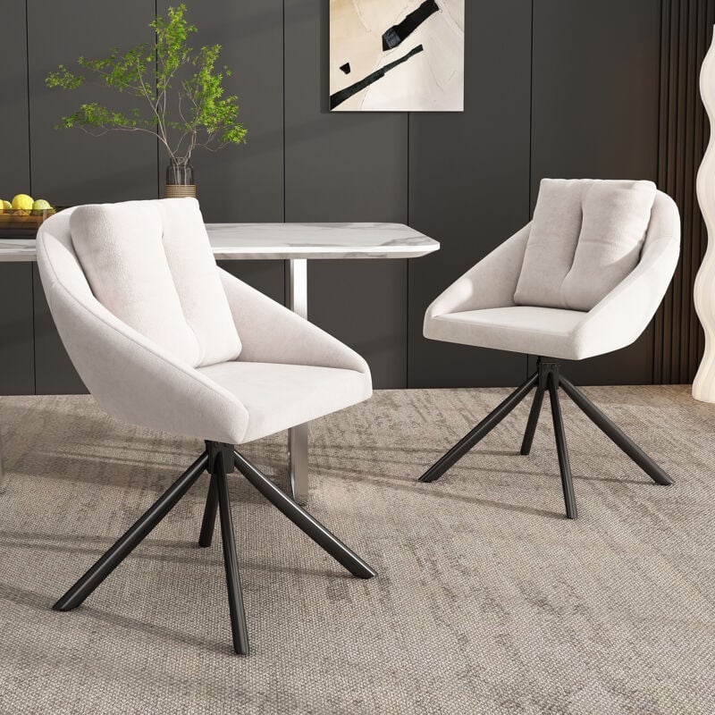 Chaise moderne en velours beige, chaise de salle à manger pivotante élégante et confortable, tissu en velours respirant, design ergonomique, chaise