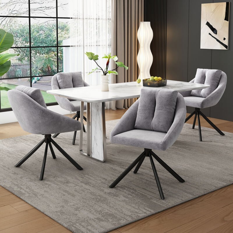 Chaise moderne en velours gris, chaise de salle à manger pivotante élégante et confortable, tissu en velours respirant, design ergonomique, chaise
