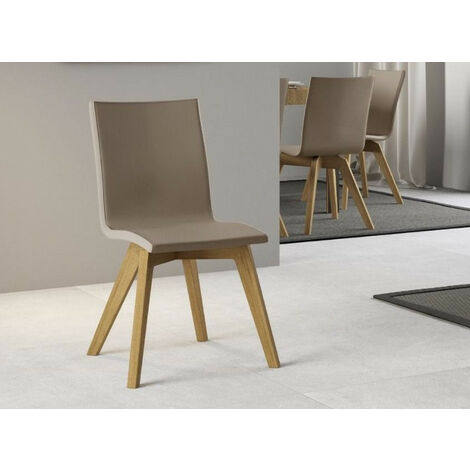 Chaise moderne simili cuir marron et pieds bois clair Julak