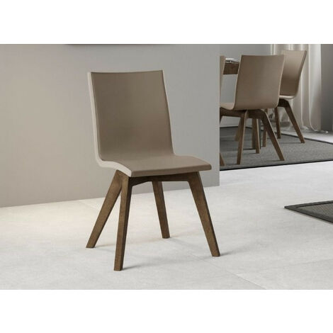 Chaise moderne simili cuir marron et pieds bois foncé Julak