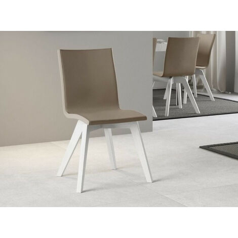 Chaise moderne simili cuir marron et pieds bois frêne blanc Julak