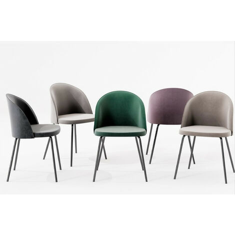 Chaise moderne velours et métal noir Luza- Lot de 4-Vert forêt