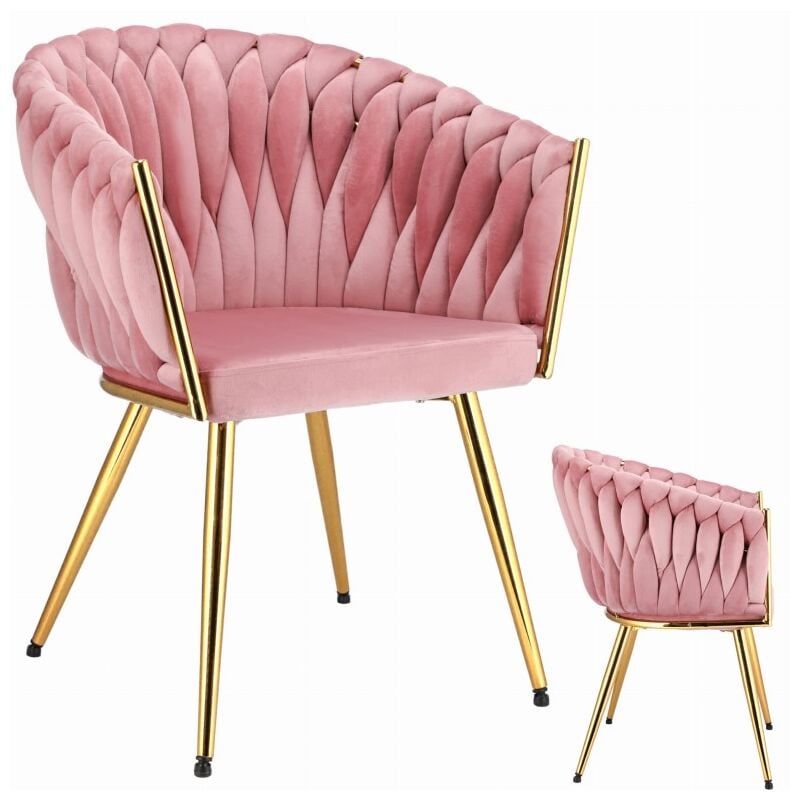 Chaise MOLTO, rose, tapissée avec pieds dorés