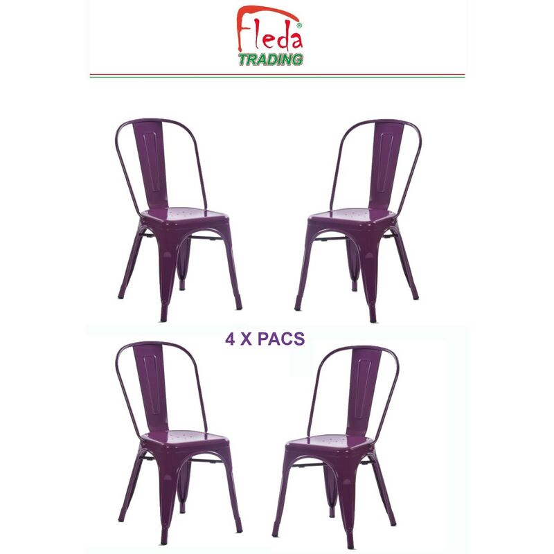 chaise metallique style industriel type tolix couleur violet conf. 4 pieces
