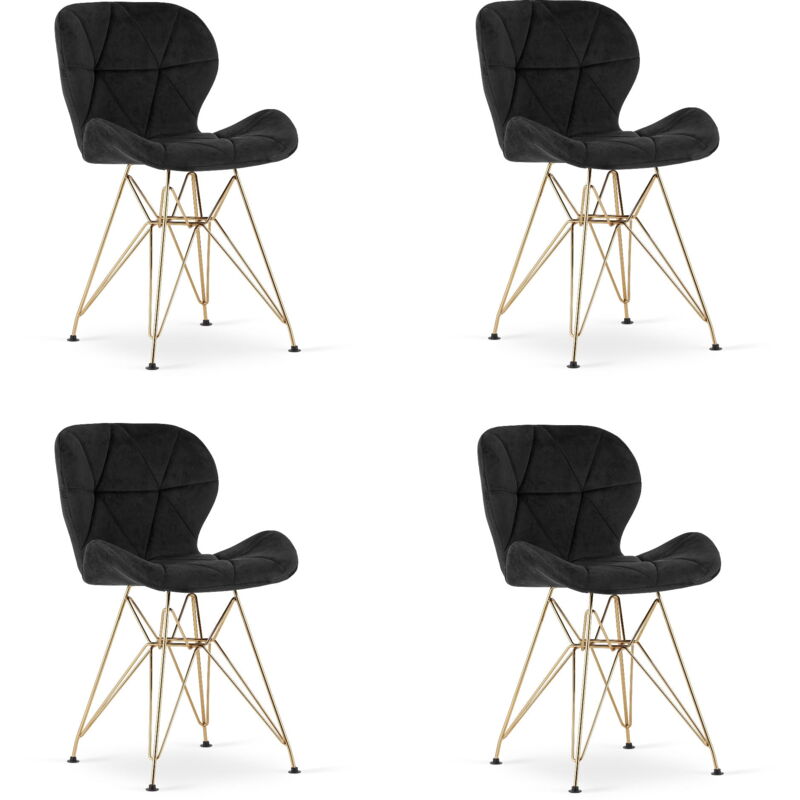Chaise NEST - velours noir / pieds dorés x 4