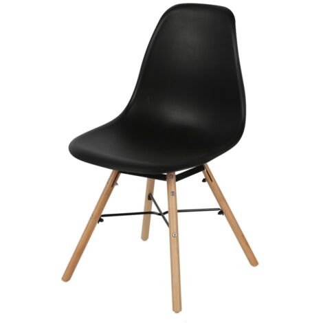 Chaise noire structure métal et pieds bois