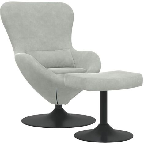 Chaise Œuf avec Pouf Gris clair Velours