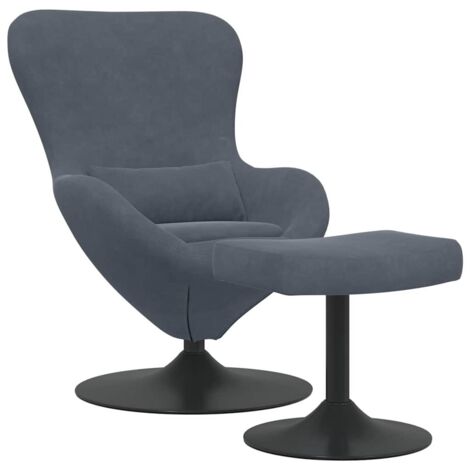Chaise Œuf avec Pouf Gris foncé Velours
