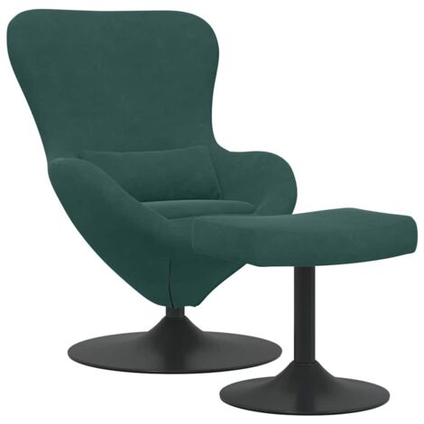Chaise Œuf avec Pouf Vert foncé Velours