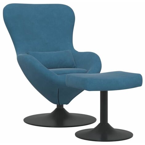 Chaise Œuf avec Pouf with Footstool Bleu Velours