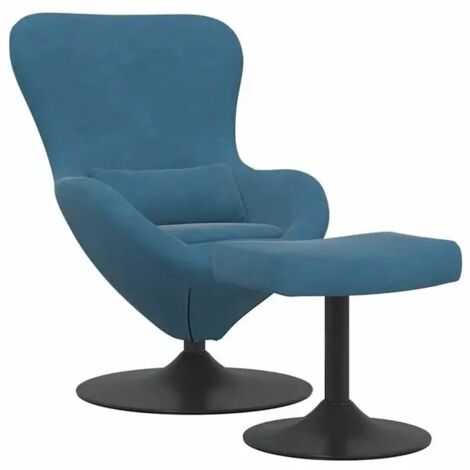 Chaise œuf design ergonomique avec repose-pieds intégré – Fauteuil relax en velours bleu pour salon, bureau ou chambre
