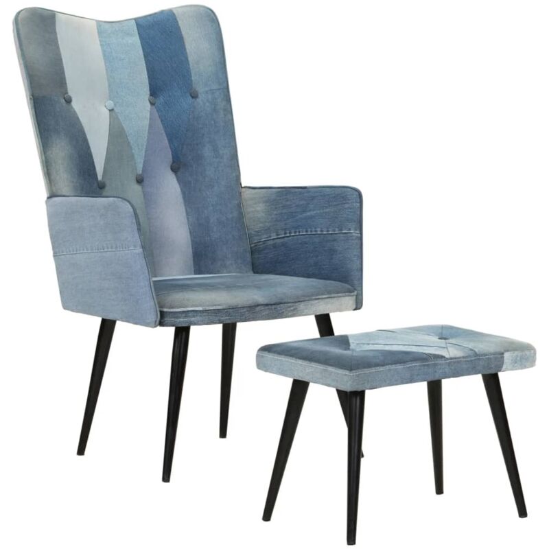 Fauteuil avec repose-pieds Denim Bleu Toile patchwork vidaXL