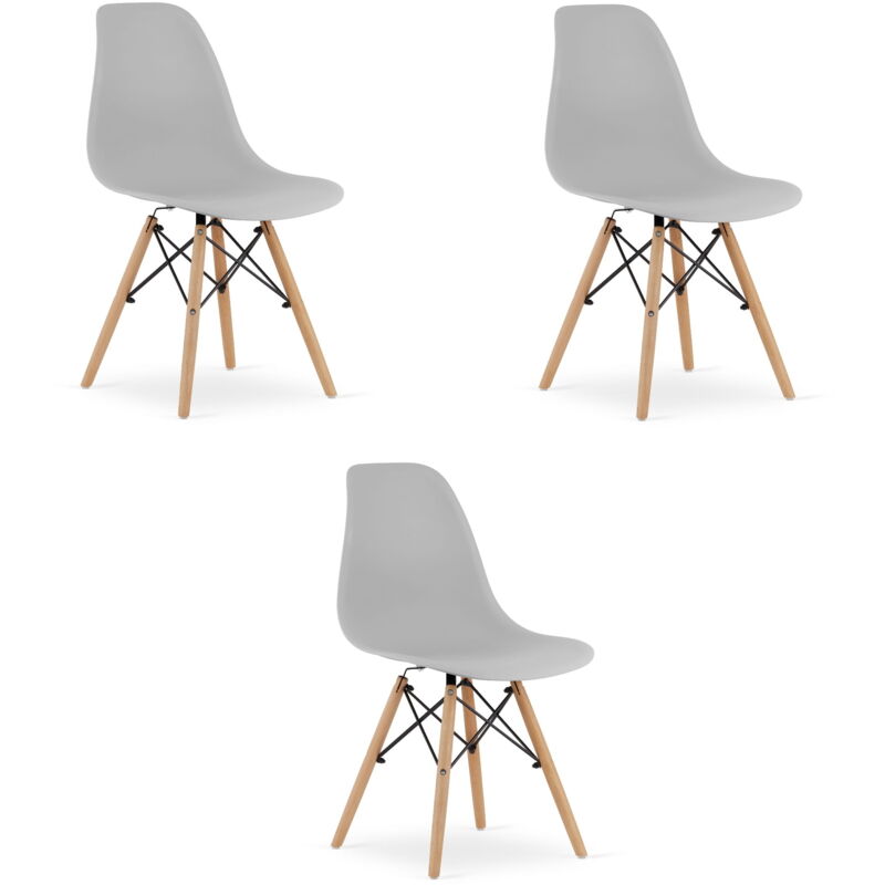 Chaise OSAKA gris / pieds naturels x 3
