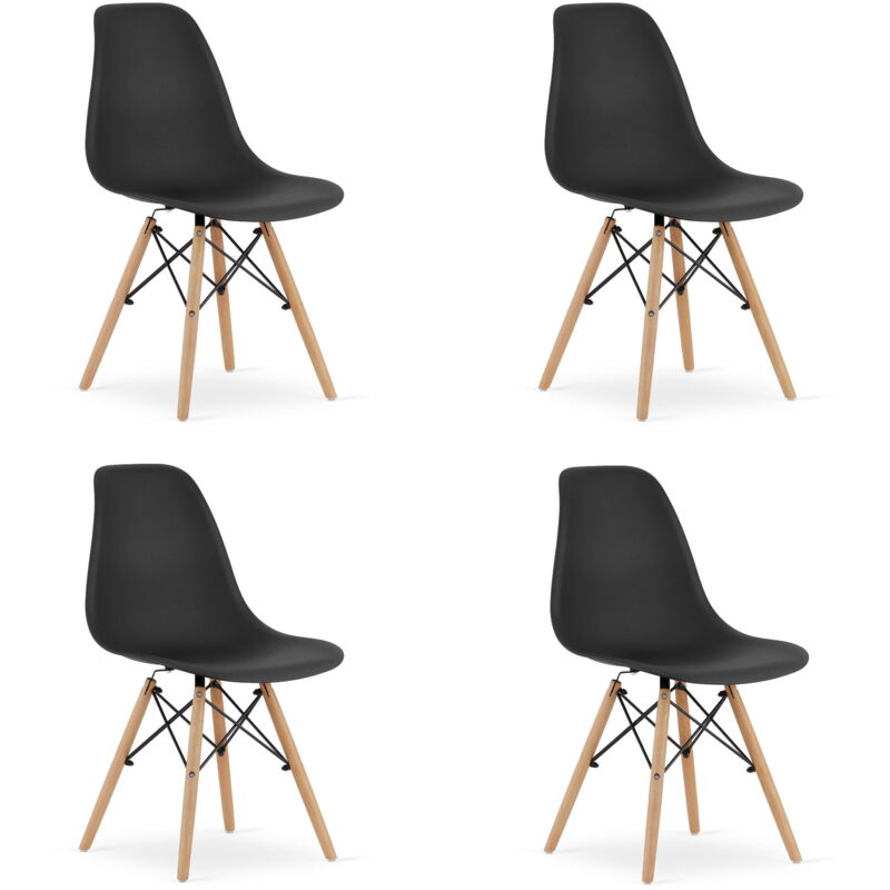 Chaise OSAKA noir / pieds naturels x 4