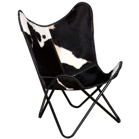 chaise papillon en cuir noir et blanc