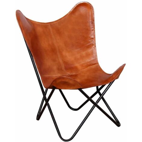 Chaise papillon Marron Cuir véritable