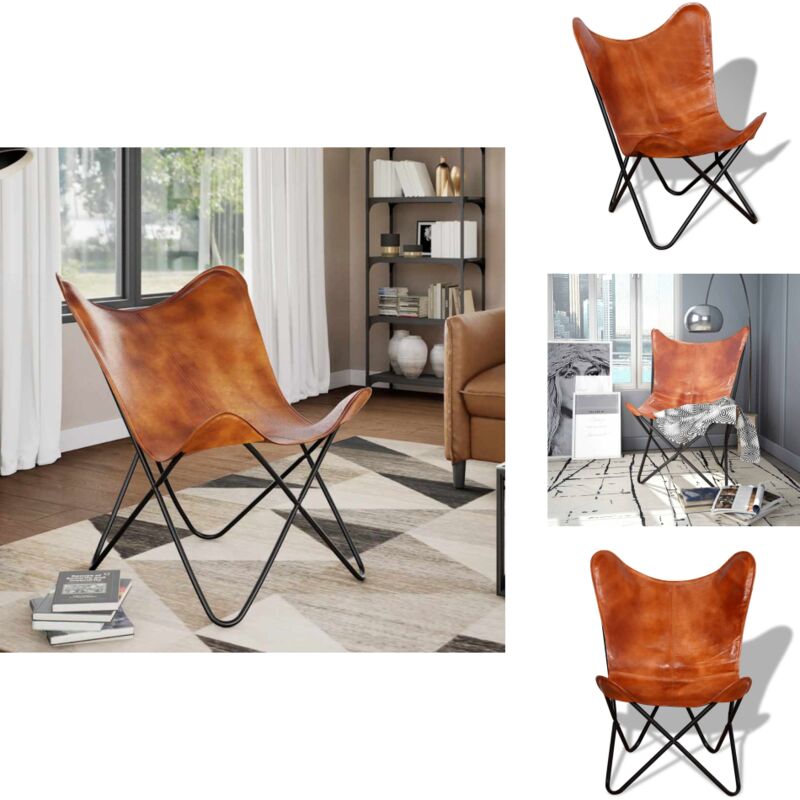 Vidaxl - Chaise papillon Marron Cuir véritable - Fauteuil Papillon - Chaise Papillon - Cuir Véritable - Fauteuil Vintage - Décoration Intérieure
