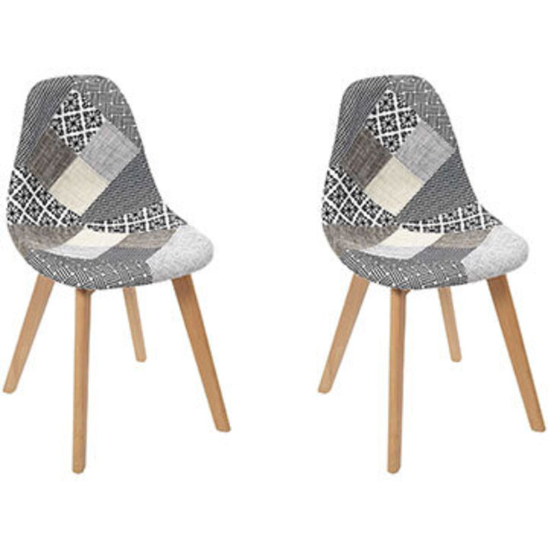 The Home Deco Factory - Lot de 2 chaises repas 57,8x47x86,5 cm en tissu patchwork gris et blanc