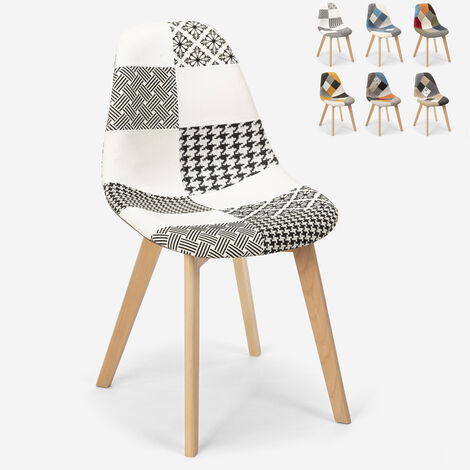 Chaise patchwork design nordique bois et tissu cuisine bar restaurant Robin