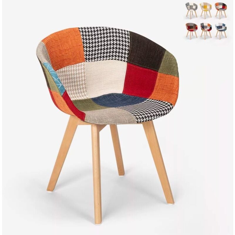 chaise patchwork pour cuisine bar restaurant design nordique en bois et tissu pigeon couleur: patchwork 2