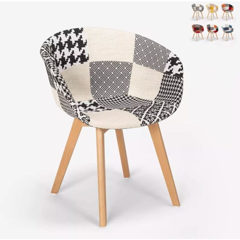 chaise patchwork pour cuisine bar restaurant design nordique en bois et tissu pigeon couleur: patchwork 5