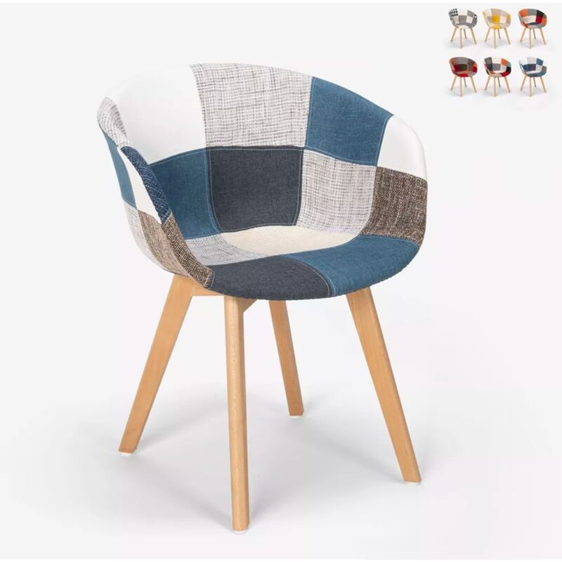 chaise patchwork pour cuisine bar restaurant design nordique en bois et tissu pigeon couleur: patchwork 6