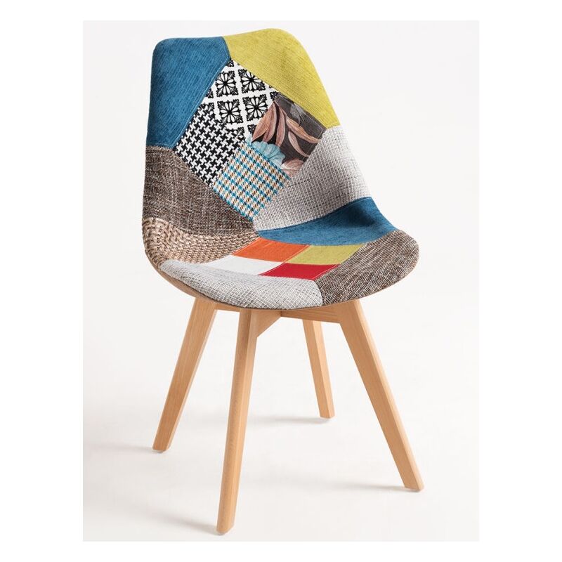 chaise patchwork multicouleurs et pieds hêtre naturel banki