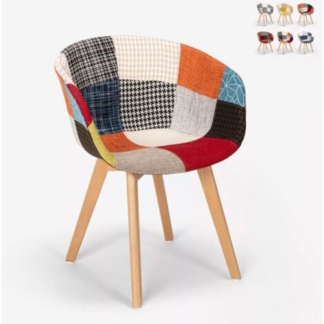 Chaise patchwork pour cuisine bar restaurant design nordique en bois et tissu Pigeon  Couleur: Patchwork 7