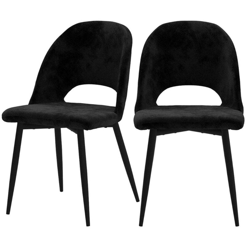 Lot de 2 chaises noires en velours et pieds en métal - PÉNÉLOPE