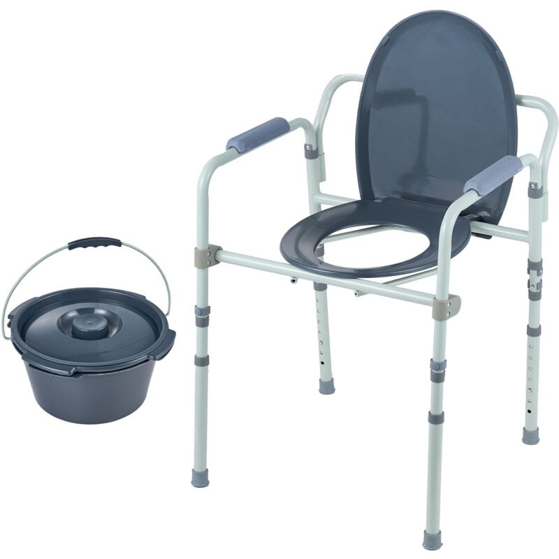 Chaise percée Mophorn toilettes de chevet avec siège plus large, hauteur réglable sur 7 niveaux, seau amovible de 5,8 l, capacité de 350 lb,