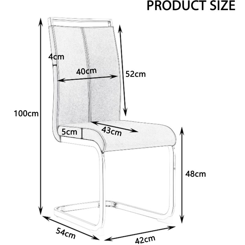 Chaise en porte-à-faux, structure en métal chromé, peut supporter jusqu'à 120 kg, légèrement rembourrée avec revêtement en similicuir, gris