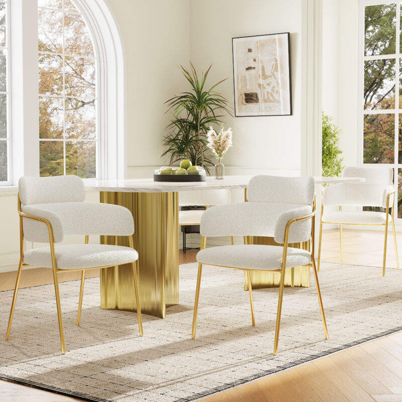 Okwish - Lot de 4 chaise de salle à manger avec pieds dorés, chaise ergonomique pour salon, salle à manger, chambre à coucher, 51x44x77 cm