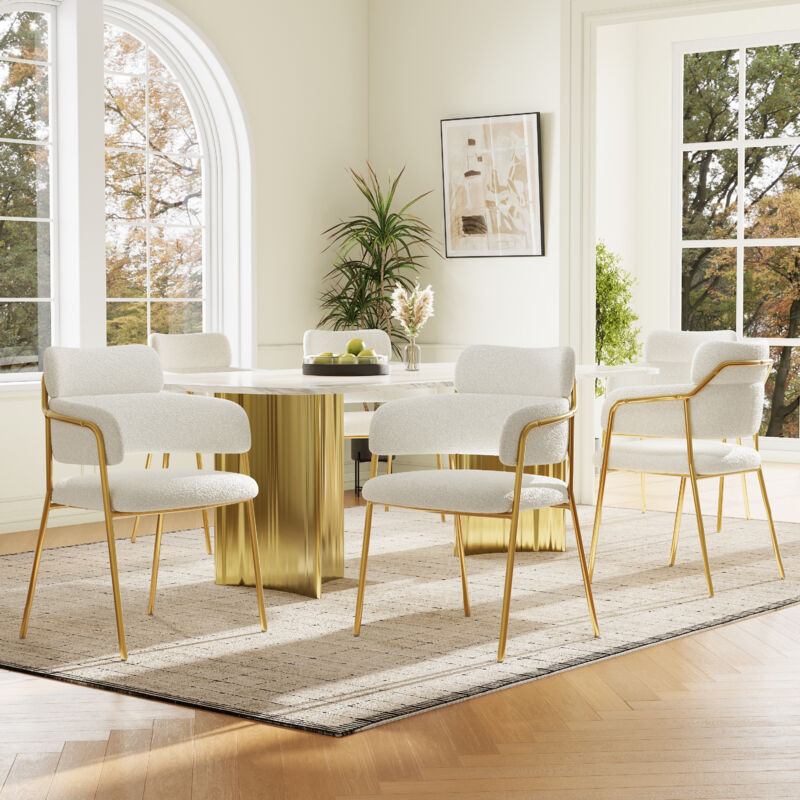 Okwish - Lot de 6 chaise de salle à manger avec pieds dorés, chaise ergonomique pour salon, salle à manger, chambre à coucher, 51x44x77 cm